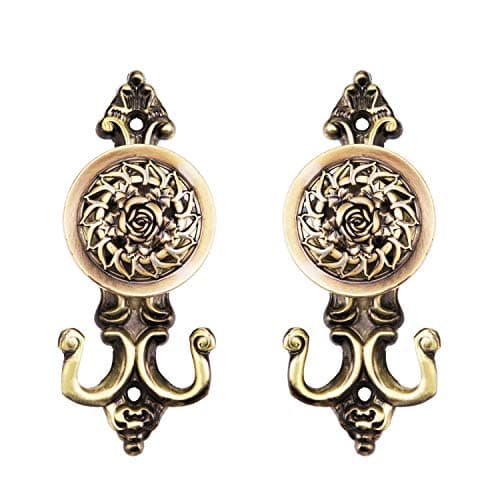 AHUA Vintage Hollowed Curtain Tieback Hook Wall Mounted Holder Multi Use Wall Holdback Cloths Hat Towel Hanger European Luxury Style,1 Pair (Bronze)