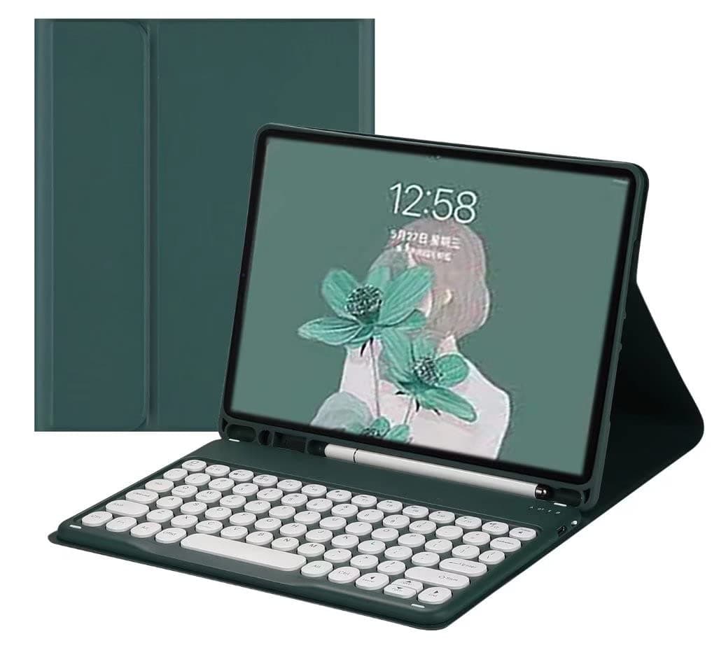 QIYIBOCASE キーボードケース Galaxy Tab S8 & Tab S7 11インチ(SM-X700/X706/T870/T875/T878)用 - スリムレザーフォリオカバー Sペンホルダー付き - 磁気式ワイヤレス取り外し可能キーボード - ラウンドキー (ティール)