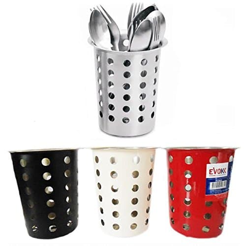 Silver Cylinder Cutlery Holder S/Steel Pot Stand Kitchen Spoons & Forks Organizer