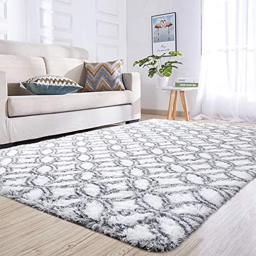 junovo Rectangle Ultra Soft Area Rugs Fluffy Carpets for Bedroom Living Room Shaggy Floor Rug Home Decor Mats, 4ft x 6ft, White Round