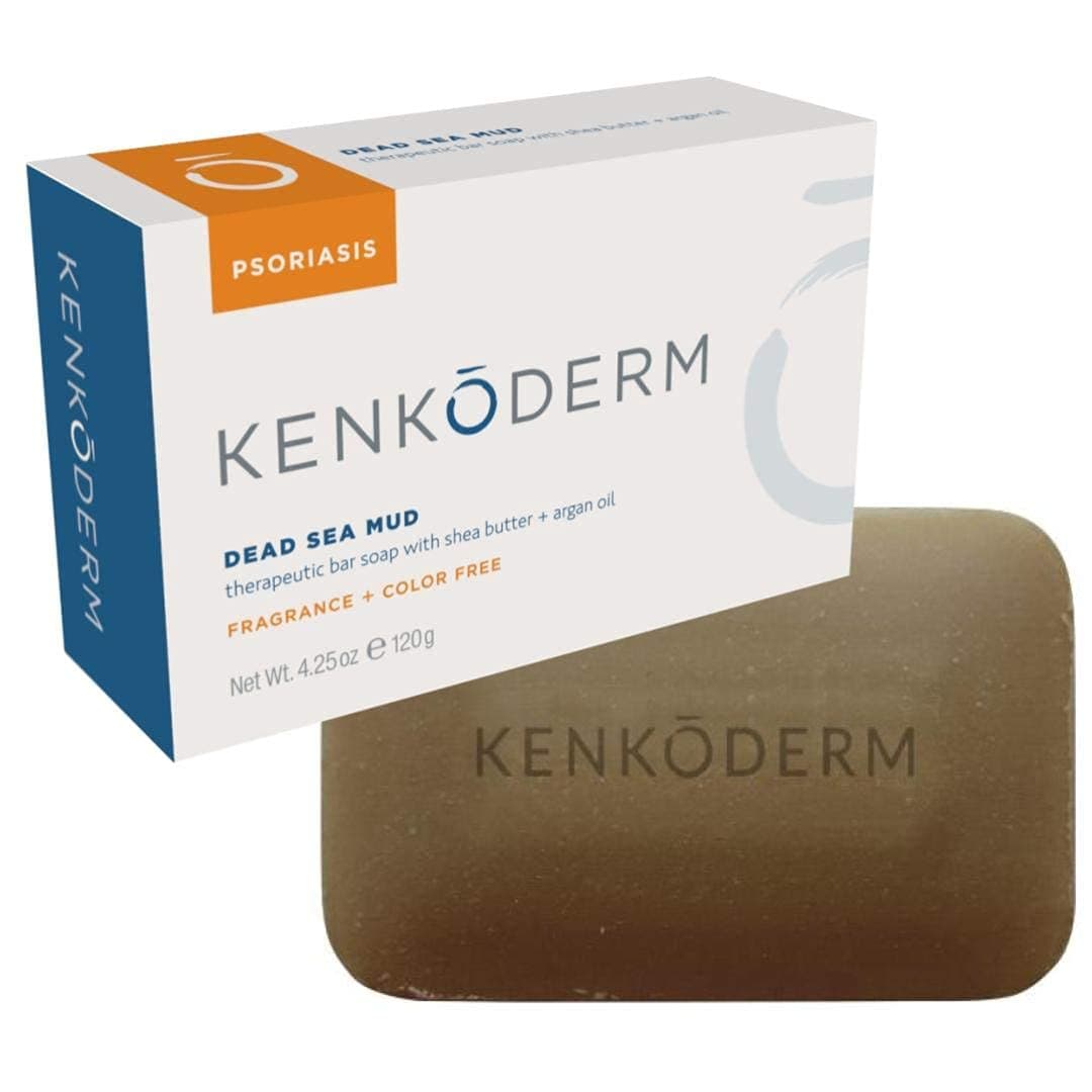 Kenkoderm Psoriasis Dead Sea Clay Soap with Argan Oil and Shea Butter, 120 g (1 Bar), Dermatologically Developed, Fragrance and Colourless