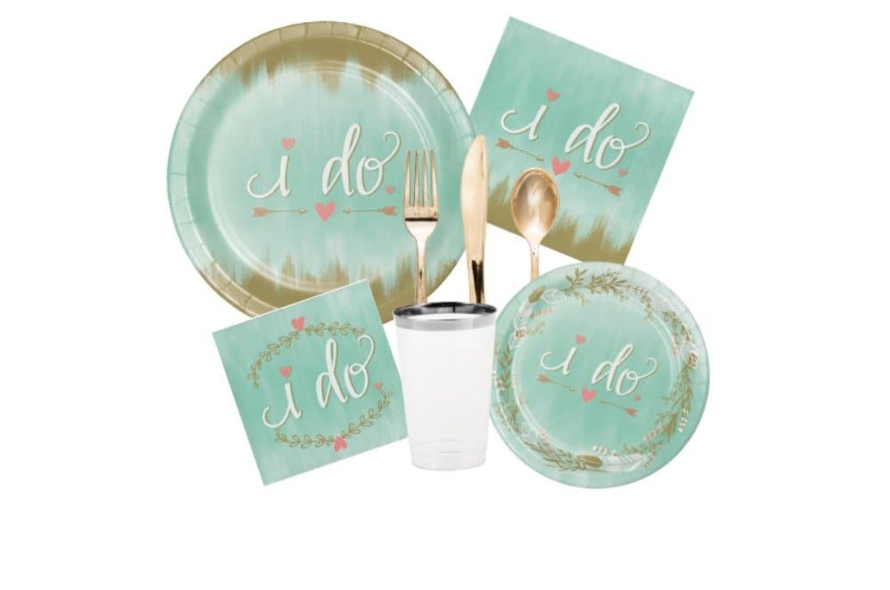 Bridal Shower/Wedding Mint to Be Party Tableware Bundle: Includes Plates, Napkins, Cups, and Cutlery for 8 Guests