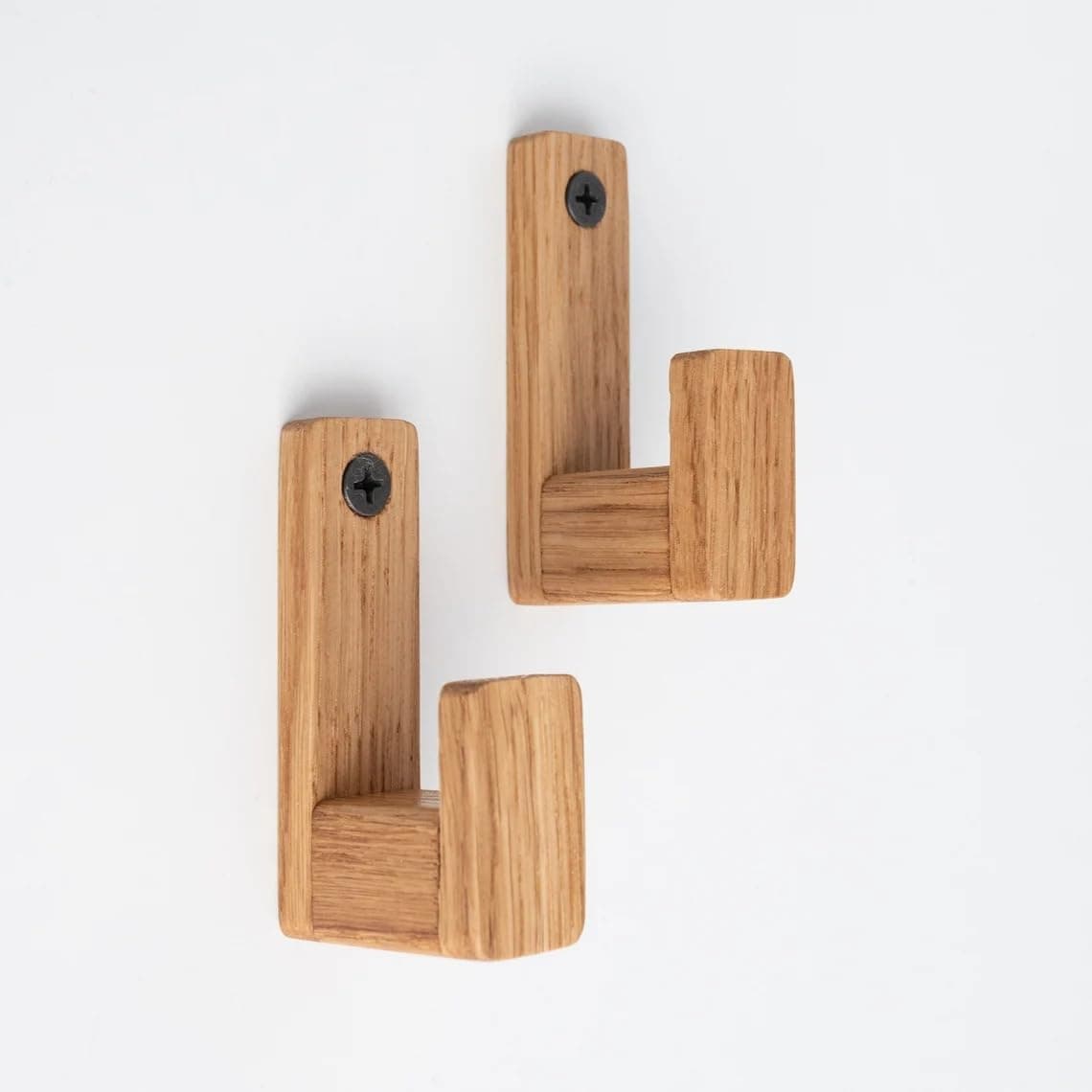 X wentFurniture Wooden Handmade U Shaped Wall-Mounted or Door Long Coat Towel Hats Hooks (Set of 5) Color of (Oak)