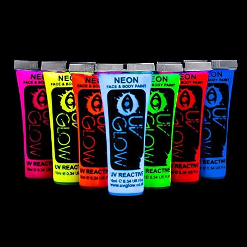 UV Glow Neon Face and Body Paint 10ml - Set of 7 Tubes - Fluorescent by UV Glow