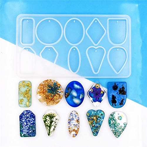 JKJF DIY Jewelry Casting Molds Silicone Pendant Mold Resin Mold with Hanging Hole DIY Craft Tools - 10 Styles