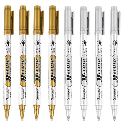 Sunshilor Gold and Silver Metallic Marker Pens, Sunshilor Metallic Permanent Markers for Rock Painting, Wine Glass, Holiday Cards Writing, Wedding Signature, Scrapbooking, Art Crafts (1.5 mm 8 Pens)