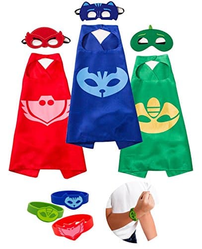 Masks Costumes 3 Masks Capes and Bracelets Catboy Owlette Gekko for Kids Blue