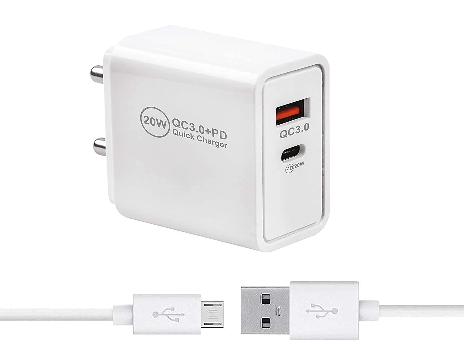 Ultra Fast 20W Fast Charger For Coolpad Note 5 Lite 20W 2-Port Fast Charger Original Mobile Charger Power Delivery PD 3.0 (QC + PD) Wall Charger Android Smartphone Charger Hi Speed Fast Charger With 1.2 M Micro USB Data Cable (20W , White)