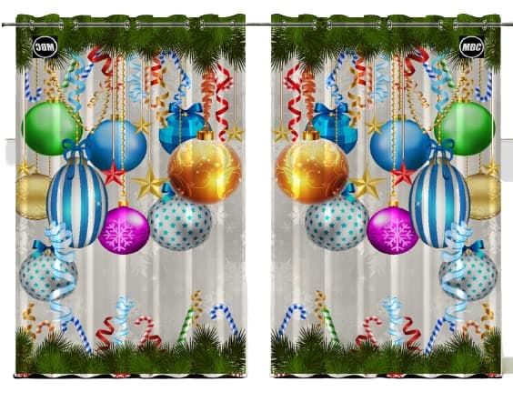 Christmas Shower Curtain Balls Xmas Bathroom Set Winter Ball Merry Red Snowflake Colorful White Pine Blue Decor Happy Tree Accessories Happy New Year Bathroom 84x48 Inches Long 122x214 CM