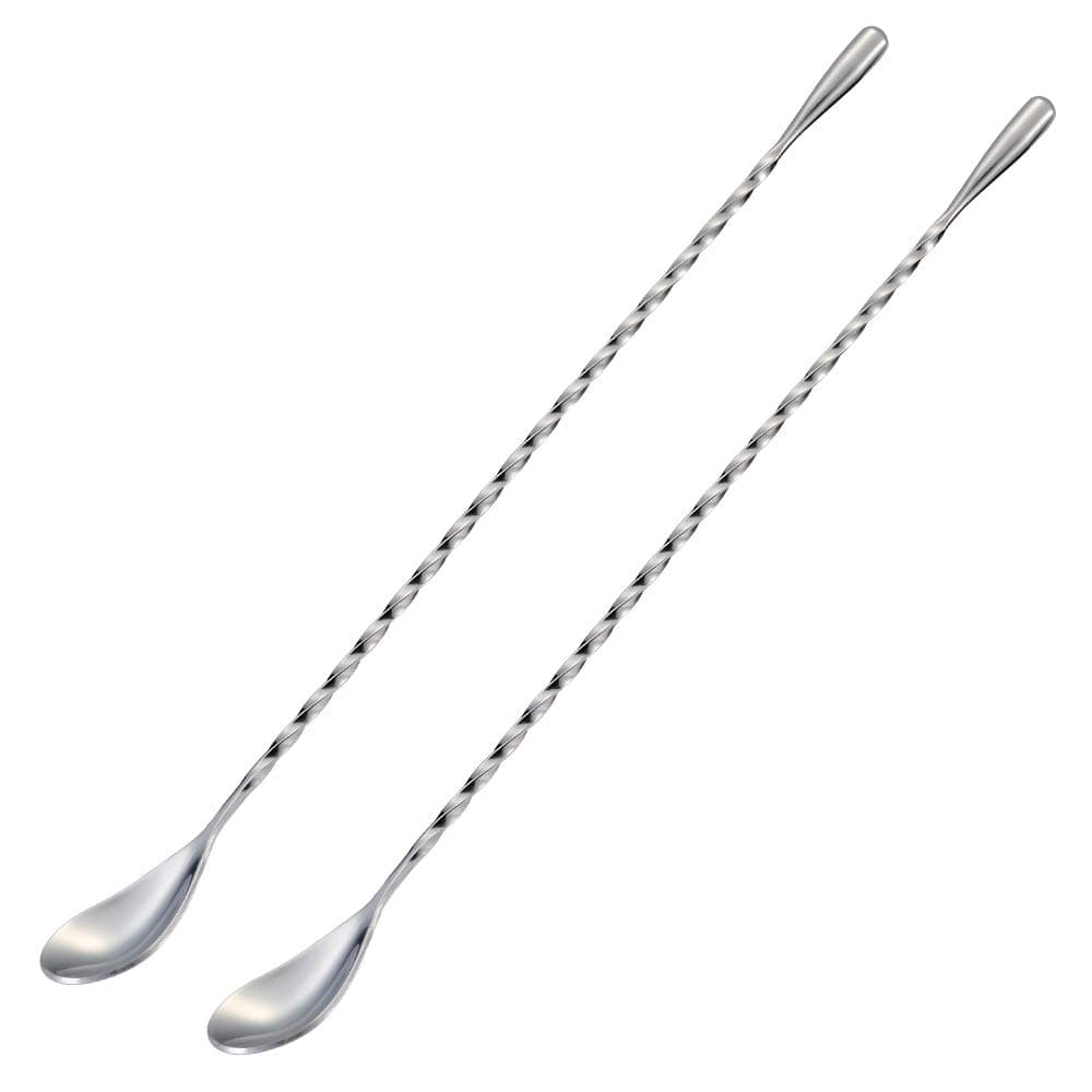 Briout Bar Spoon Cocktail Mixing Stirrers, Stirring Stick for Drink, Stainless Steel, Spiral Long Handle, 12 Inches Silver 2-Pieces