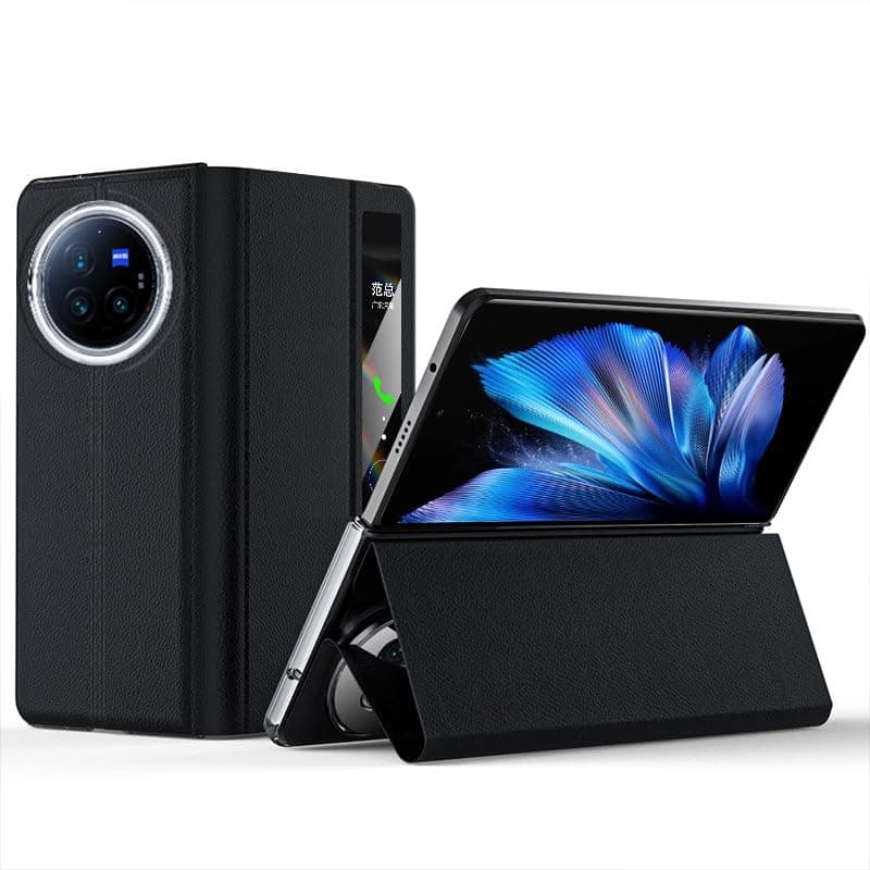 Case Compatible with VIVO X Fold 3 Pro,with Smart Window and Foldable Stand,Light Luxury Leather Shockproof and Drop-proof Mobile Phone Case for X Fold 3 Pro (Black)