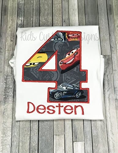 Embroidered Cars 3 Birthday Shirt Lightning Mcqueen Jackson Storm Cruz Ramirez Ages 1-7