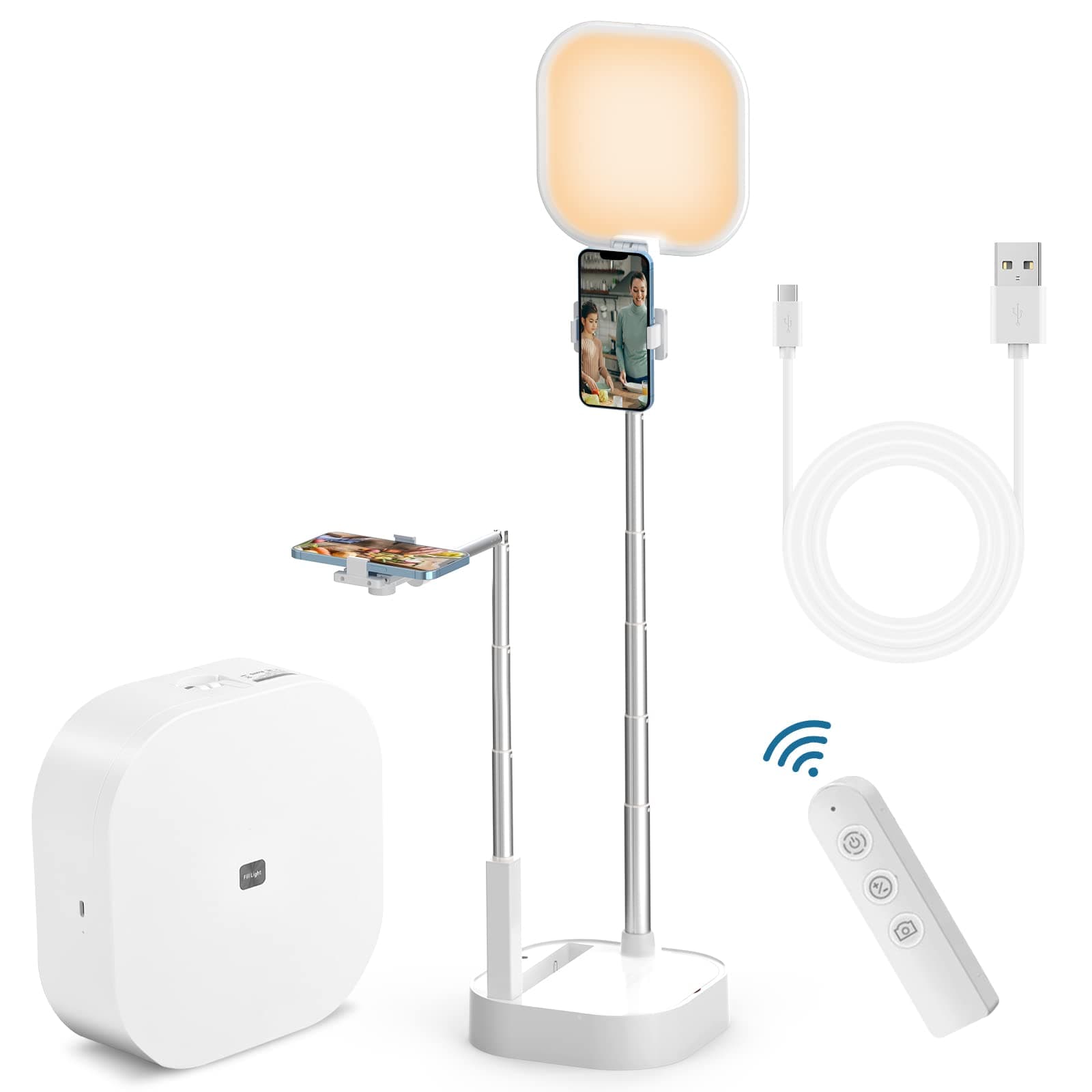 Rechargeable Selfie Light for Phone,VICALO Selfie Phone Stand Holder for Filming w/ 3 Colors Light Modes 15 Level Brightness Compatible iPhone Android for YouTube TikTok Video,Live Stream Makeup