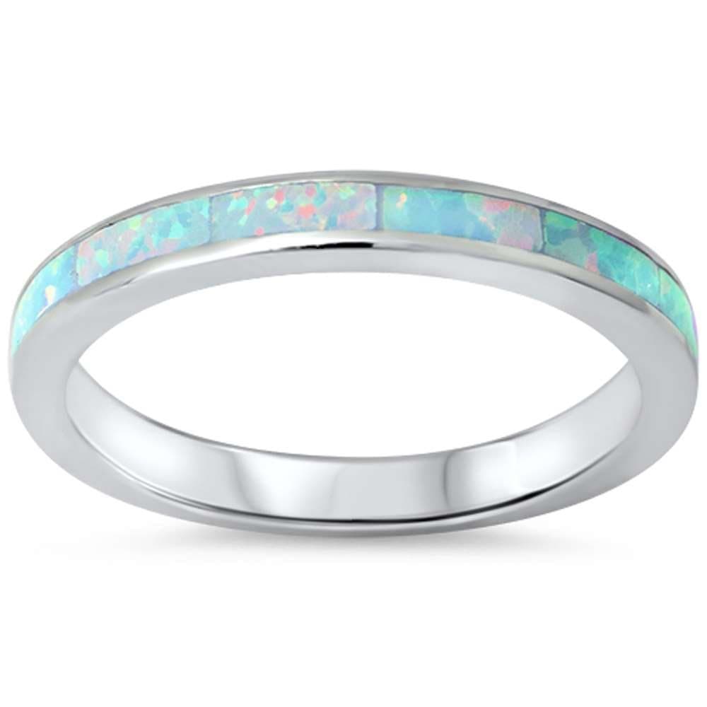 Oxford Diamond Co .925 Sterling Silver Womens Created Opal Eternity Wedding Stackable Band Ring Sizes 4-12 Colors