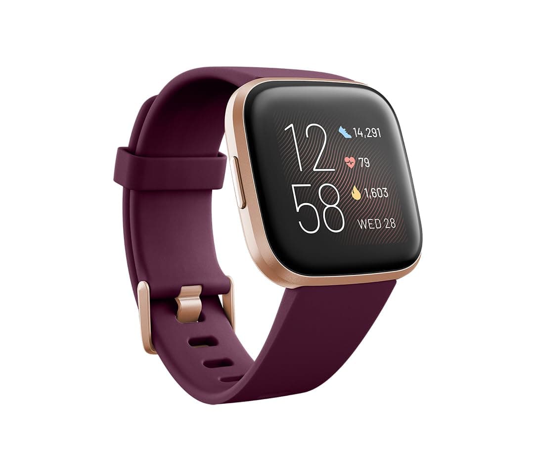 Fitbit Versa 2 Fitness Wristband with Heart Rate Tracker - Bordeaux/Copper Rose Aluminum
