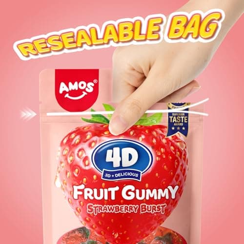 Amos 4D Gummy Candy Strawberry Burst - Fruity, Jelly-Filled, Natural Flavor -...