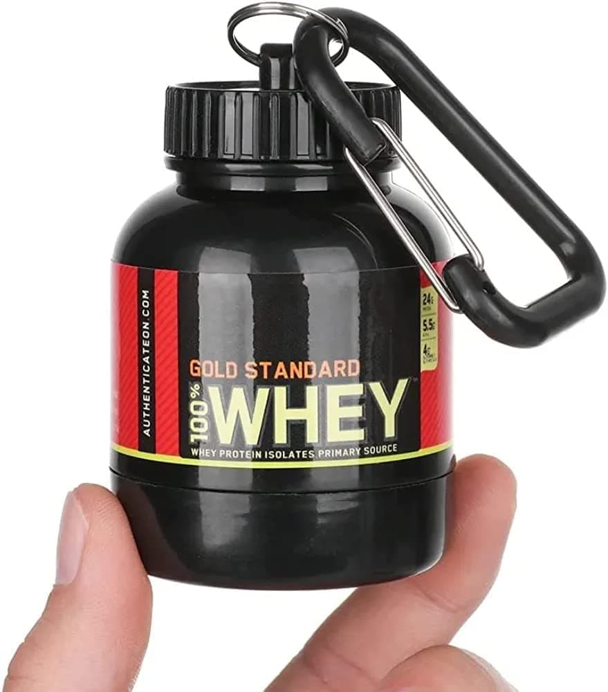 Portable Supplement Powder Carrying Whey Bottle Protein or Supplement Funnel with Key-Chain - 30 ml Plastic (BLACK)