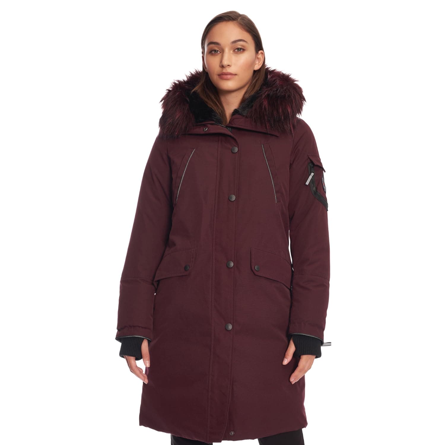 Laurentian Women’s Vegan Down Long Parka Jacket with Faux Fur Hood