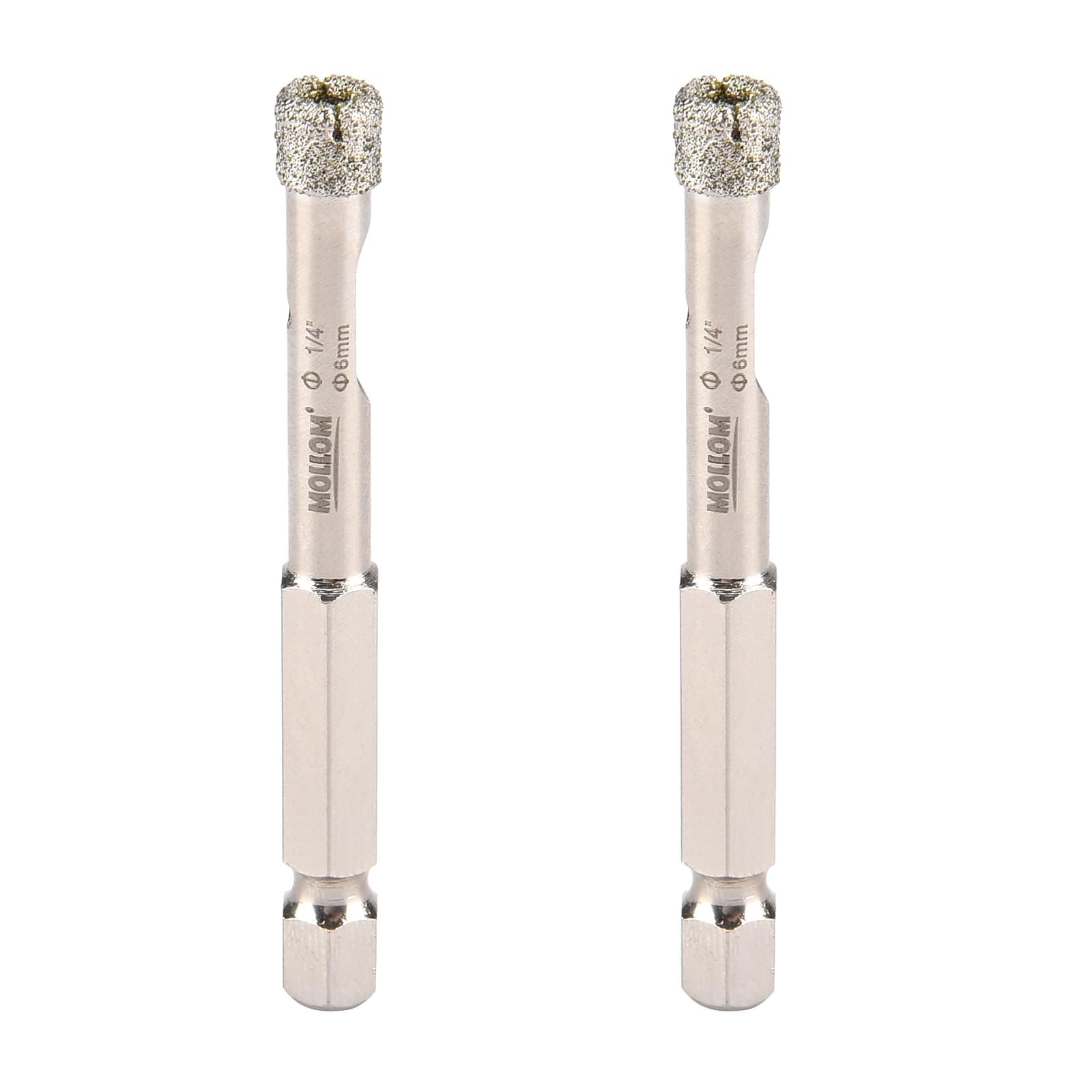 MOLLOM 1/4" (6mm) 2Pcs Diamond Hole Saw Smooth Cutting for Porcelain Tiles,Glass,Ceramic,Marble,Fiberglass,etc