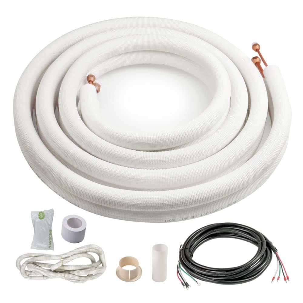 ICOOL 16 Ft. Mini Split Line Set, 1/4" & 3/8" O.D. Twin Copper Pipes, 3/8" Thickened PE Insulated Coil Copper Line for Air Conditioner HVAC Refrigeration and Heating Equipment, with Fittings
