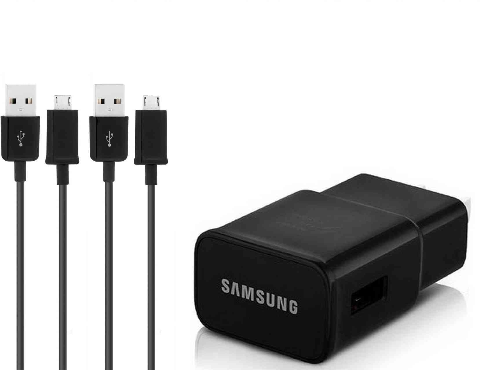 Samsung Galaxy Tab S 10.5 LTE Adaptive Fast Charger Micro USB 2.0 [1 Wall Charger + 2x Micro USB Cable] AFC uses dual voltages for up to 50% faster charging! - BLACK - Bulk Packaging