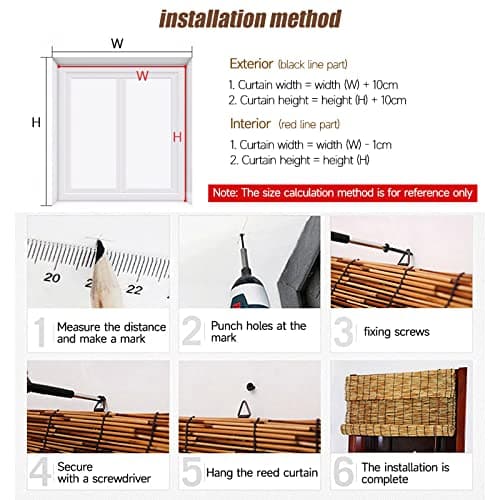 Bamboo Blinds,Porch Blinds,Bamboo Shades for Patio,Outdoor Blind,Porch Shades Roll Up,Window Blinds Cordless Easy to Install-Blackline-61×59in(WxH)