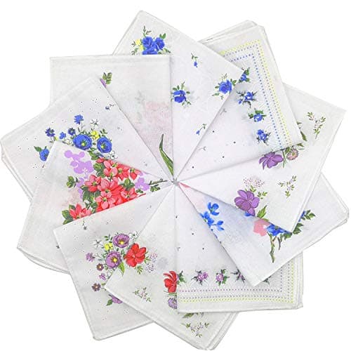 Uber World Women Handkerchiefs White Plus HD Floral Prints, Pack of 12