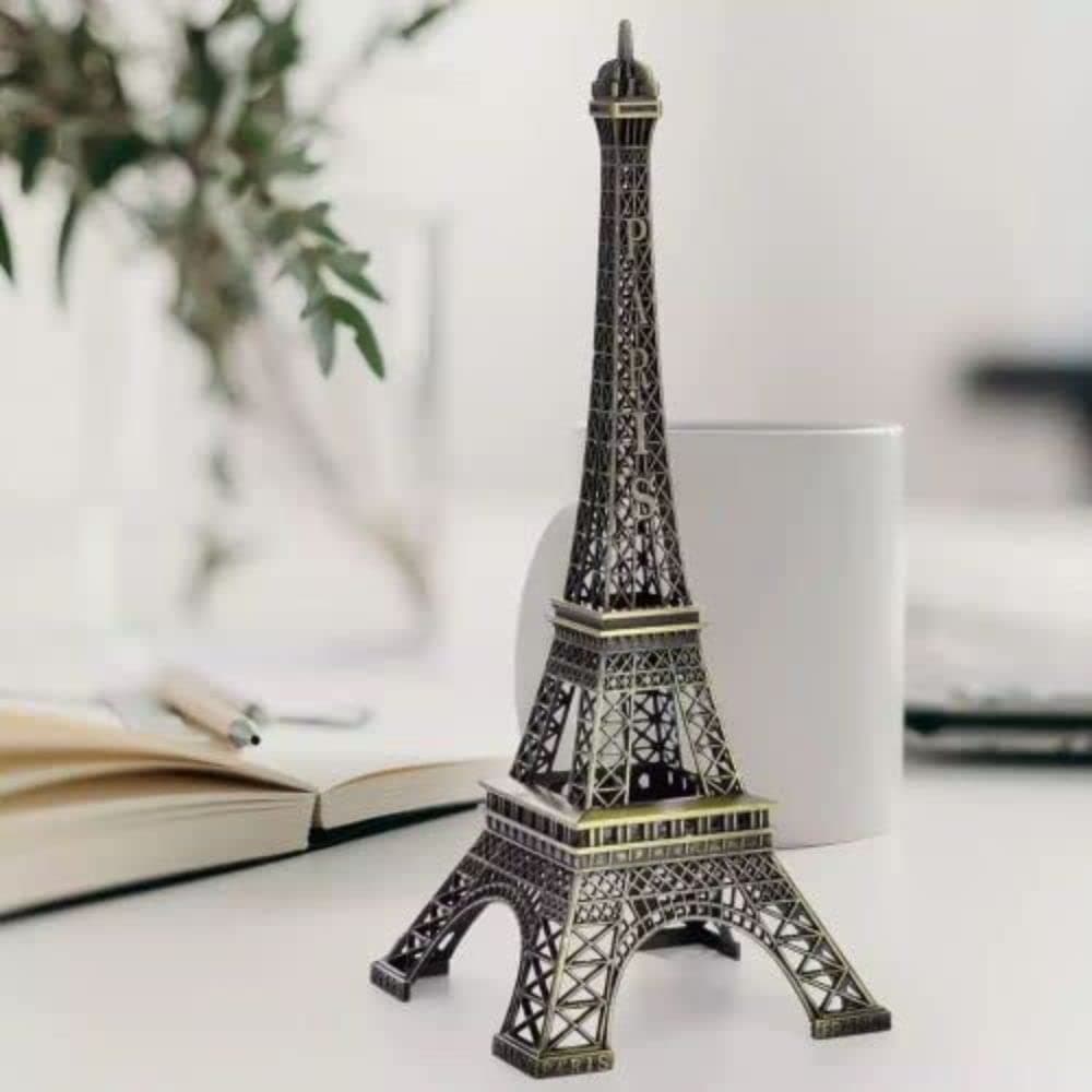 SATYAM KRAFT 1 Piece Metal Eiffel Tower Antique Vintage Statue for Room, Office, Decorative Showpeice for Home, Desk Decor, Table Stand Holder (25 cm)