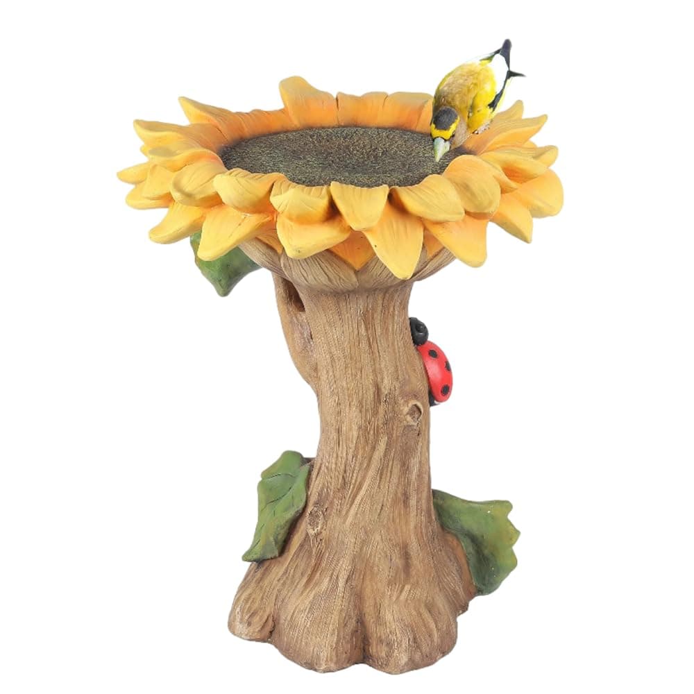 Polyresin Bird Bath Sunflower,Bird Feeder Ornament for Outdoor Home Garden Backyard (Sunflower)