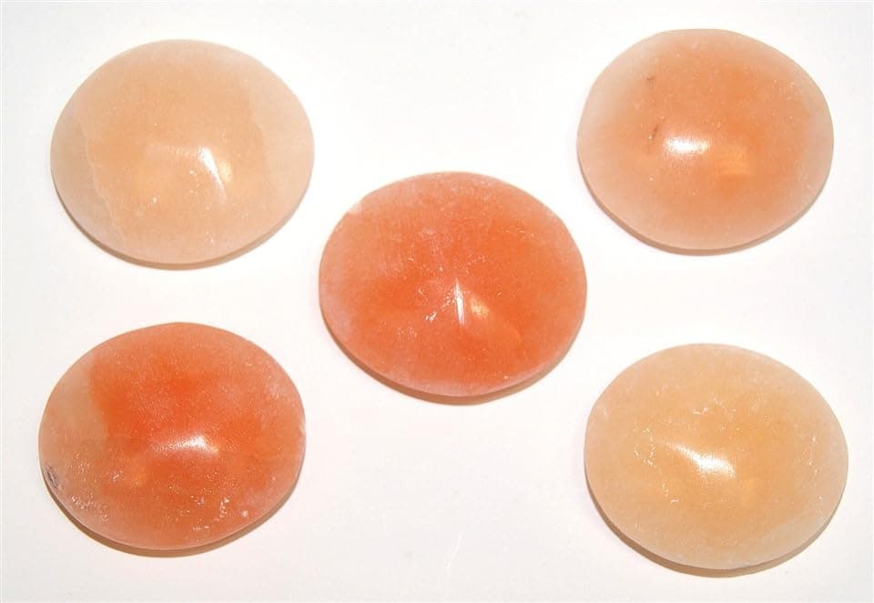 Selenite Carved Palm Stone Smooth Polished Crystal Peach Orange 40mm