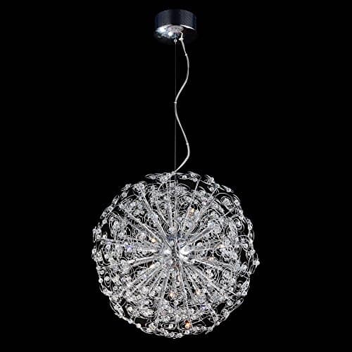 Contempo Collection Modern Chandelier for Living Room Dining Room – 12x K9 Crystal G9 LED / HALOGEN Bulb -Ceiling Lighting Fixture Pendant Chandelier - 58" TALL, 21"x21" Sphere - MEDIUM