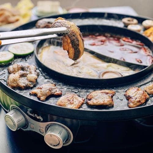 Food Party Hot Pot Electric BBQ Grill with Upgraded Separable Cooking Plate 220V 2200W Hotpot Chinese Pot Cooker Korean Barbecue Thai ShabuShabu 2 in 1 Set