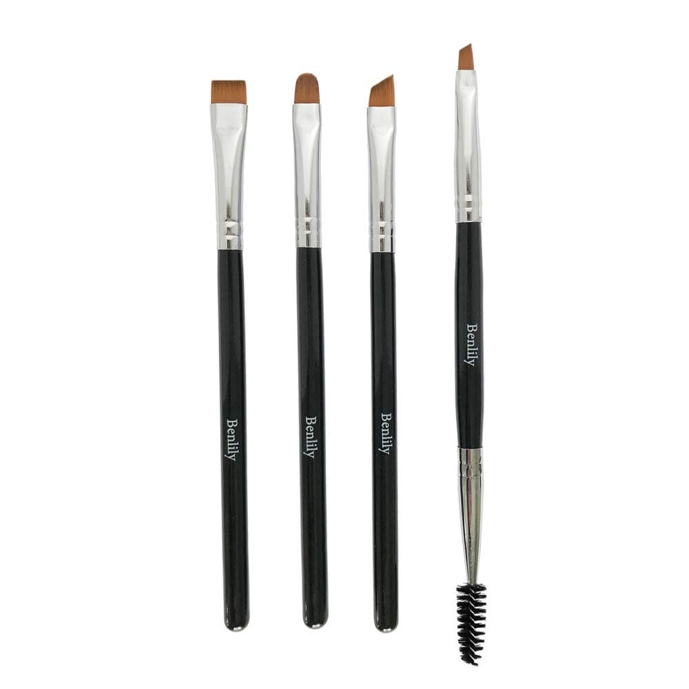 4pcs Eyebrow Brushes Set Eyeliner Groom Kit - Angled, Flat, Shader, and Spoolie Brush