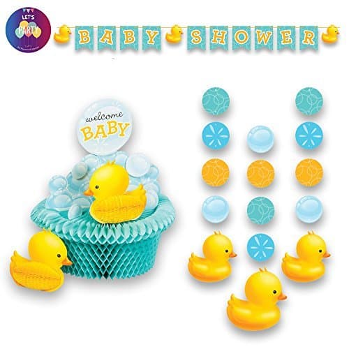 Rubber Ducky Baby Shower Decorations - Duck Bubble Bath Baby Shower Party Decorations Supplies Pack Includes: Centerpiece Jointed Banner and Hanging Cutouts
