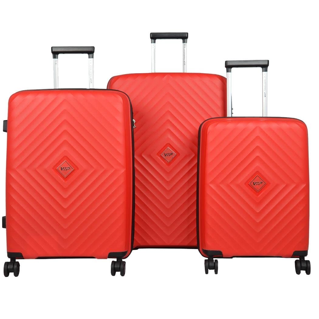VIP Quad 8 Wheels 5 Years International Warranty Hard-Sided Polypropylene Luggage Set Of 3 Trolley Bags With In-Line Skate Wheels (55 Cm+65 Cm+75 Cm) (Red), Medium, Red, M