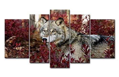 Fashion Stylish 5 Panel Wall Art Painting Wolf In The Forest Pictures Prints On Canvas Animal The Picture Decor Oil For Home Modern Decoration Print
