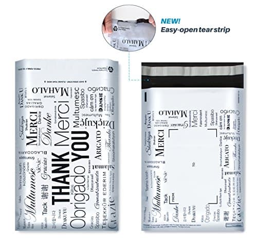 100 6x9 Designer Poly Mailers with Global Thank You Design, Easy Tear Strip, Self Adhesive & Strong Glue, Anti-Static Release Liner - 2.4 Mil Thickness, and More