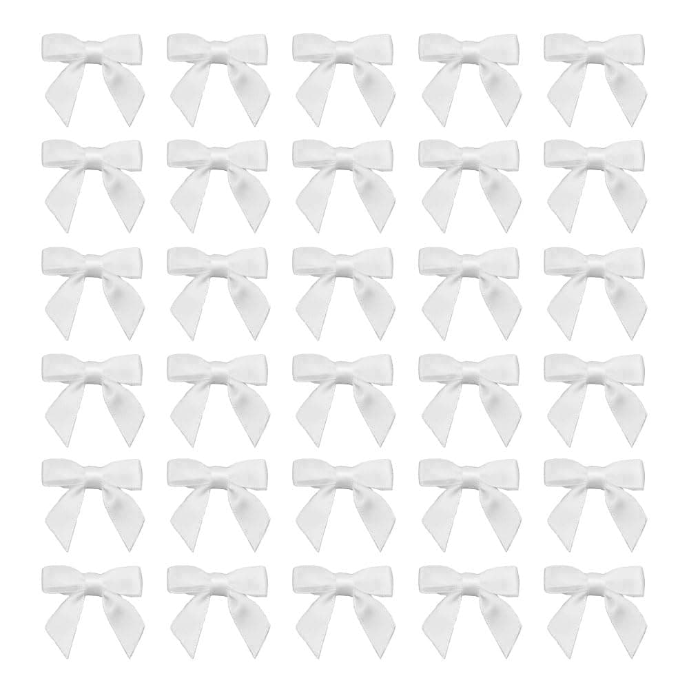 7Rainbows 50pcs Boutique 1.5" White Satin Ribbon Mini Bows for Craft Sewing Scrapbooking Wedding and Gift Wrapping