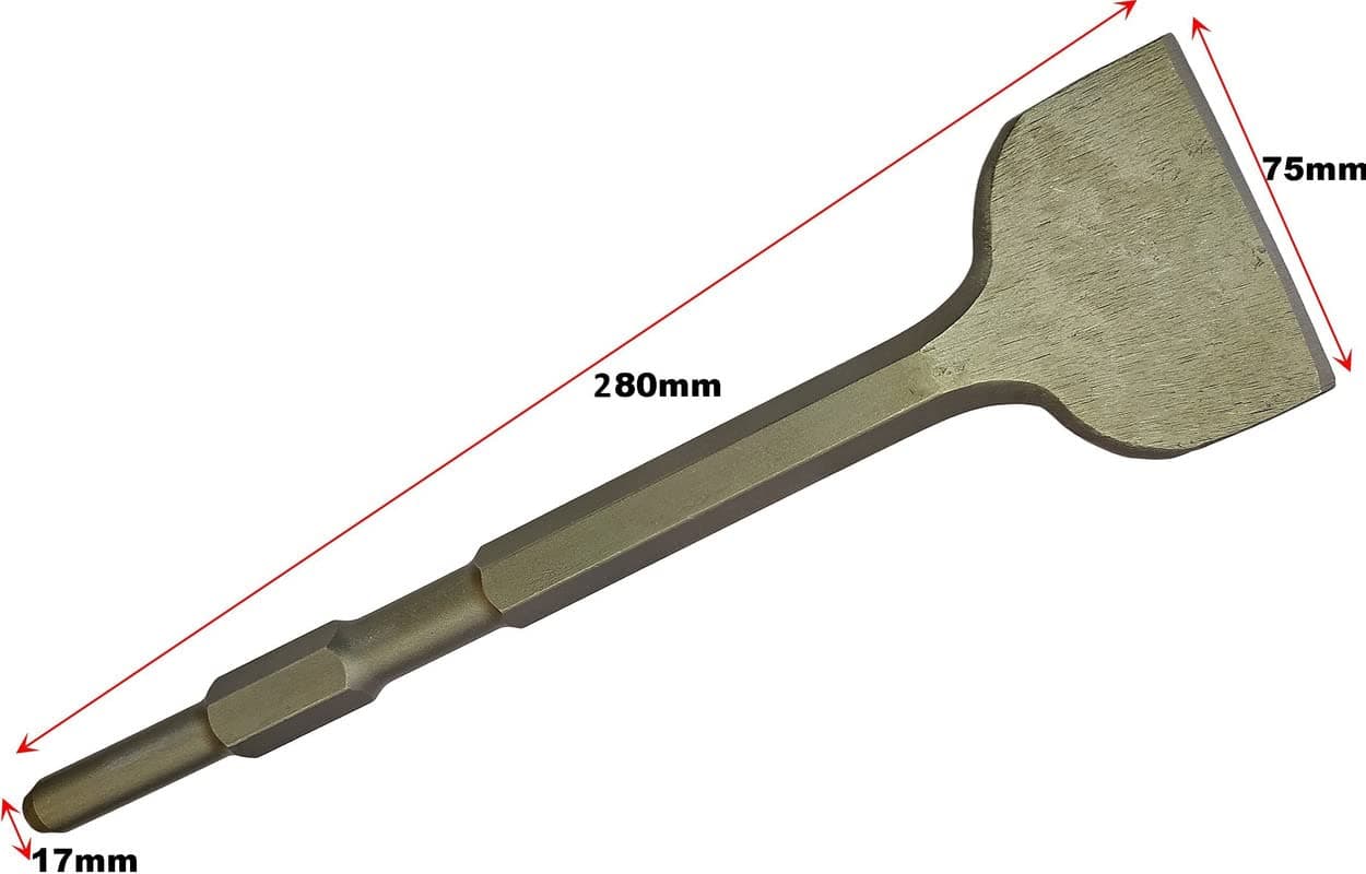 Inditrust 17x280x75 mm SDS Max Shank Flat Spade Pointed Chisel for Demolition hammer Concrete Breaker bit for Tile Chipping/Wall Slotting/Scraping Masonry Brick Hammer Drill