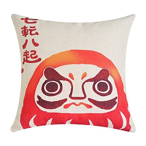MR FANTASY Cotton Linen Cushion Cover Throw Pillow Case Japanese Daruma Doll for Home Office 18X18in