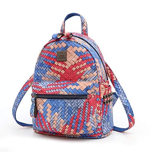 Women Mini Backpack Purse Leather Girls Cute Small Daypack Lightweight Fashion Casual Shoulder Bag(Red-blue)