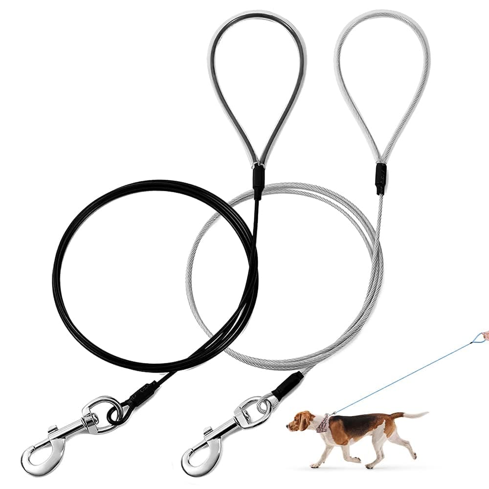 Mi Metty Chew Proof Dog Leash,6FT Heavy Duty Metal Cable Made of Coated Wire Rope,Dog Chains Great for Medium and Large Dogs (Black+Transparent, 2 Pack)