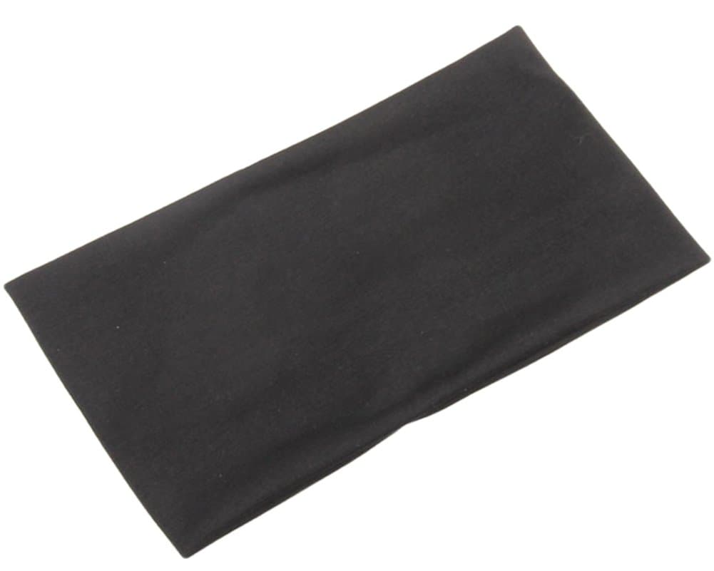 BaiX Women's Solid Stretch Wide Sports Headband Cotton Yoga Hairband Bandanas Black