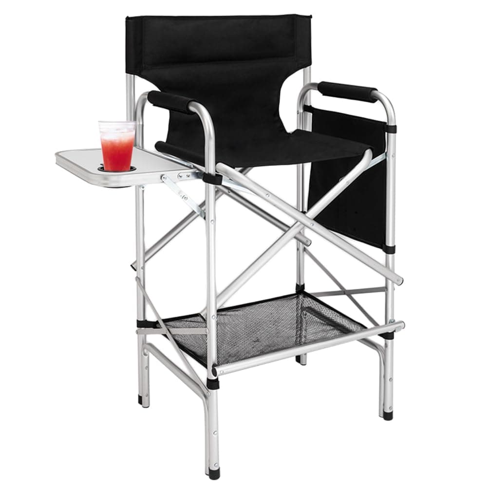 mefeir 31" Tall Folding Directors Chair with Side Table Storage Bag,Portable Makeup Artist Bar Height, Aluminum Frame 300 lbs Capacity, 19.2" D x 23.6" W x 45.6" H