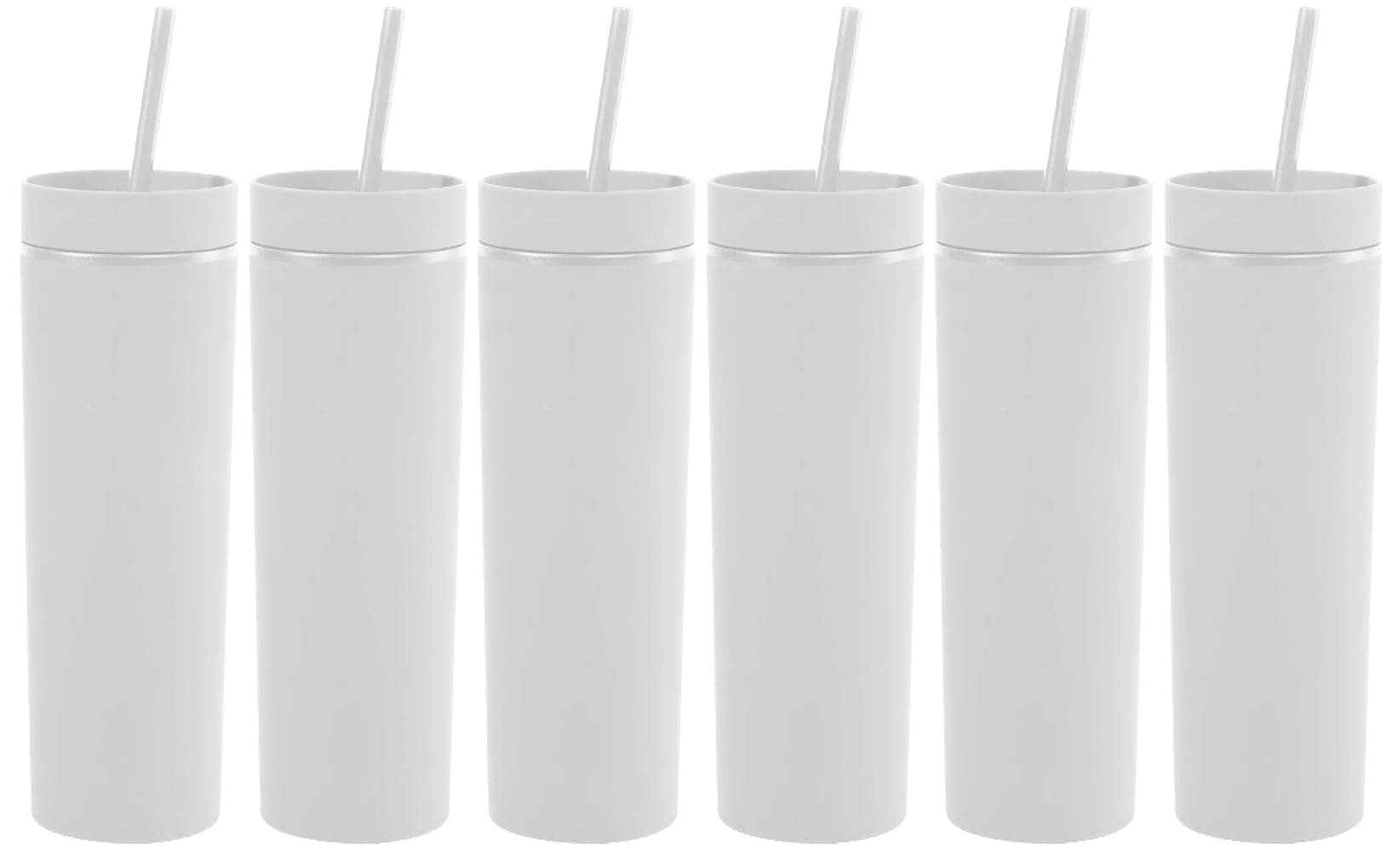 momociciSkinny Tumblers Bulk.16oz Matte Pastel Colored Skinny Tumblers with Lids and Straws.Double Walled Plastic Acrylic Smoothie Tea Iced Coffee Tumbler Cups.Slim White Tumbler Set.(White)