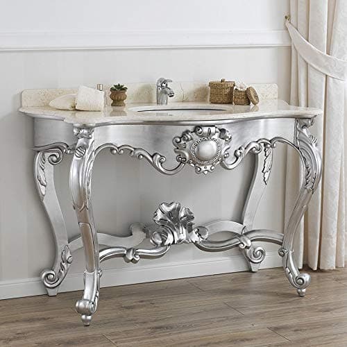 SIMONE GUARRACINO LUXURY DESIGN Bathroom Vanity Console Louis Philippe Baroque Modern Style Silver Leaf Marble Cream