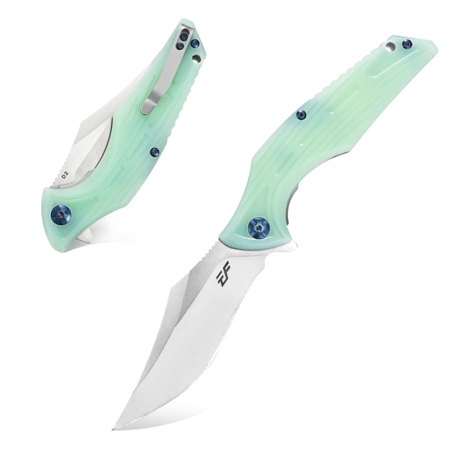Eafengrow EF924 Folding Knife D2 Steel Blade + G10 Handle camping Knife Outdoor EDC TOOL (Jade)