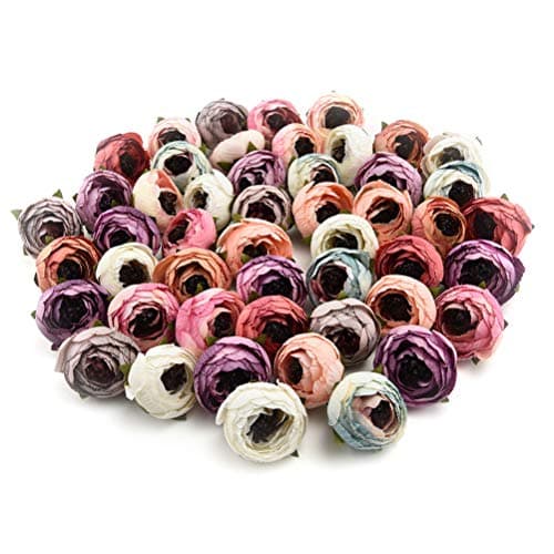 Fake flower heads in bulk wholesale for Crafts Artificial Silk Rose Bud Tea Flowers Head for Wedding Decoration DIY Gift Wreath Box Scrapbooking Handicraft Fake Flower 25PCS 3.5CM (Colorful)