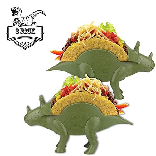 Dinosaur Taco Holders, Set of 2 - Dinosaur Novelty Taco Stand Party Plates Serveware - Holds 2 Tacos Each!