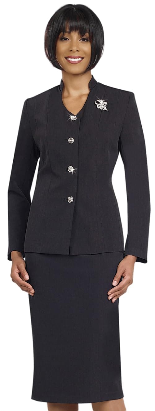 Ben Marc InternationalWomen Two-Piece Skirt Suit Set | Church Skirt with Four Button Jacket and Brooch | Elegant Basic Suit by Ben Marc | BM78096